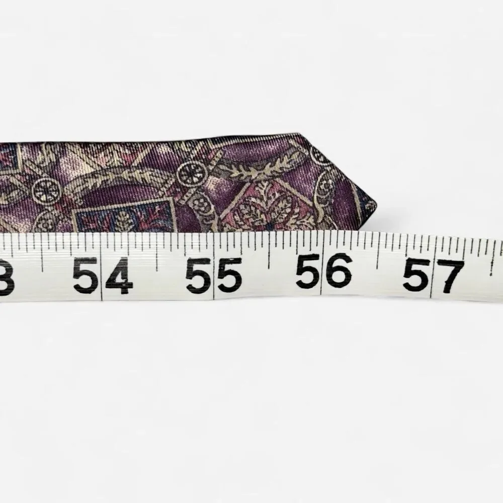 Vintage 90s Bill Blass Purple and Tan Geometric Print Neck Tie